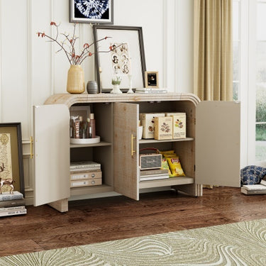 Vintage Minimalist Curved Sideboard With Gold Handles And Adjustable Partitions